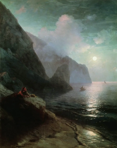 A. S. Pushkin en Crimea en las rocas de Gurzuf.