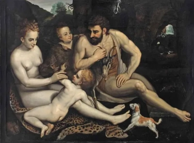 Adán y Eva con sus hijos.