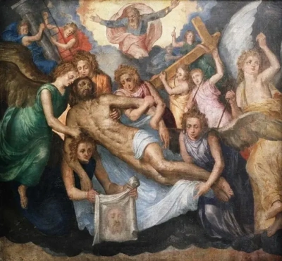 Ángeles llevando el Cristo muerto al cielo 89x93