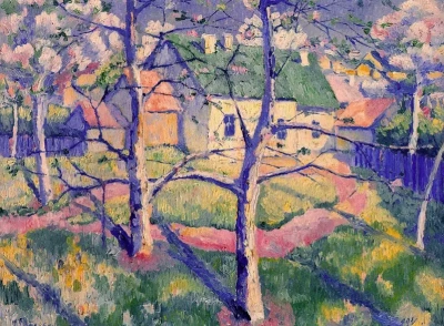 Árboles de manzanas en flor.
