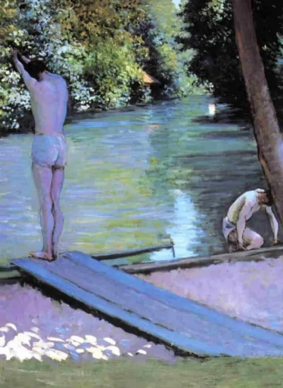 Bañista antes del salto. El río Hierro.
