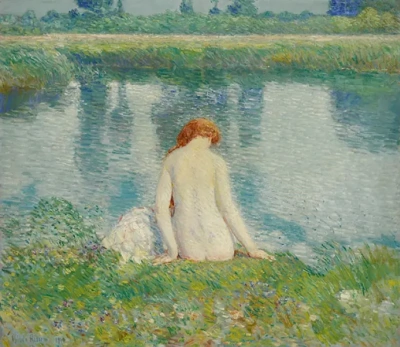 Bañistas y el reflejo de las nubes