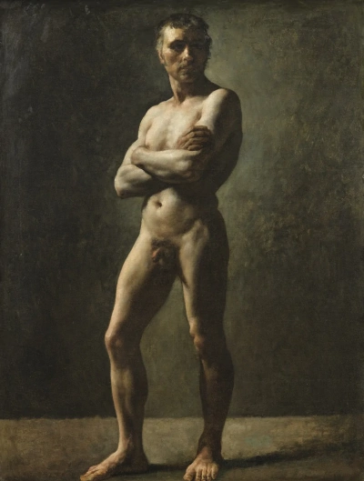 Boceto académico de un hombre desnudo de pie.