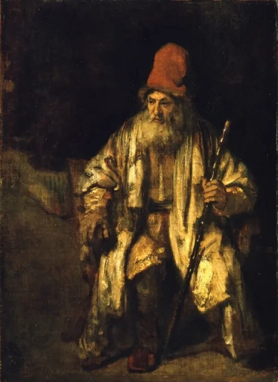 Boceto de un anciano con gorro rojo