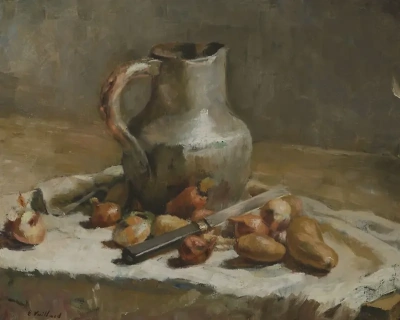 Bodegón con jarra y cuchillo