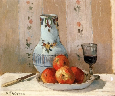 Bodegón con manzanas y jarra