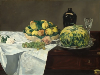 Bodegón con melón y duraznos