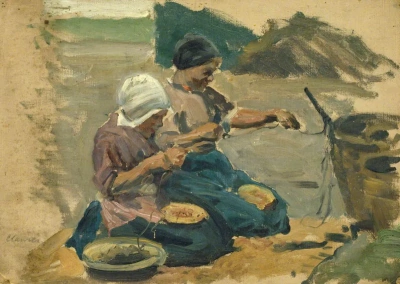 Bosquejo de dos mujeres en la costa (Volendam)