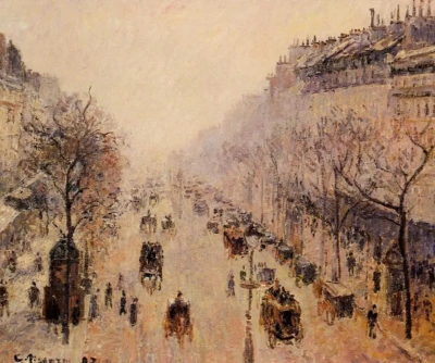 Bulevar Montmartre mañana luz y niebla.