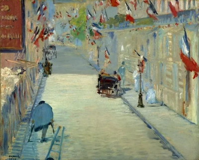 Calle de Montmartre con banderas