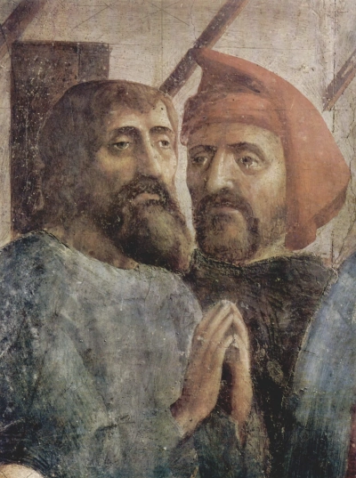 Capilla Brancacci. San Pedro sana a los enfermos con su sombra. Fragmento.