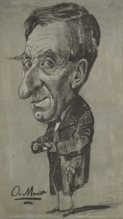 Caricatura Un hombre con una caja de rapé.