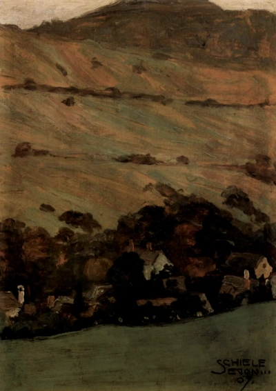 Casas cerca de la montaña.
