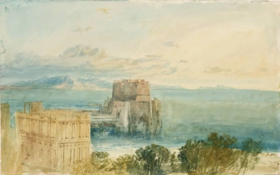 Castel del Ovo en Nápoles with Capri in the Distance