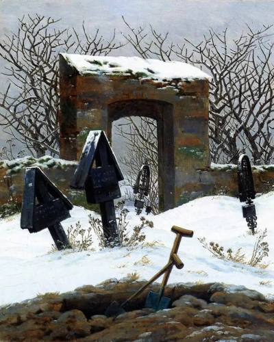Cementerio bajo la nieve
