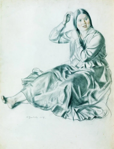 Chica peinando el cabello. Estudio para la pintura "Otoño".