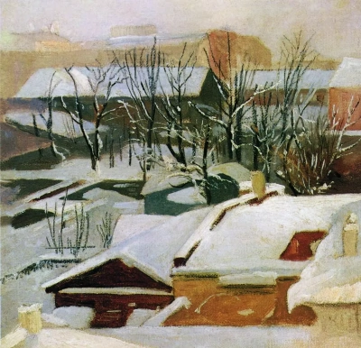 City rooftops in winter