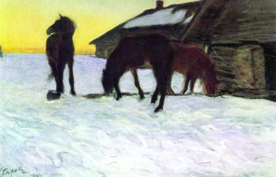 Colts en el abrevadero. Domotkanovo.