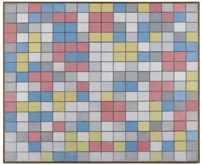 Composición con una rejilla 9: la composición de un tablero de ajedrez con colores claros.