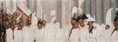 Consagración de banderas de regimiento en el palacio de invierno el 26 de marzo de 1839