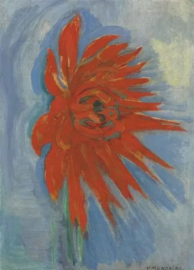 Crisantemo rojo sobre fondo azul
