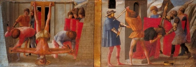 Crucifixión de San Pedro y la decapitación de Juan el Bautista. Políptico de Pizan.