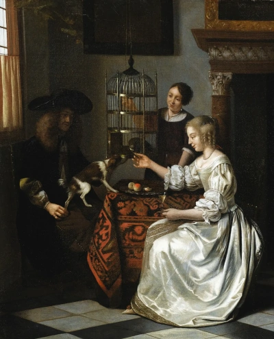 Dama alimentando loro.