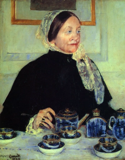 Dama en la mesa de té