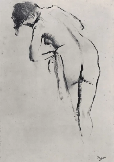 De pie desnudo sobre el inodoro