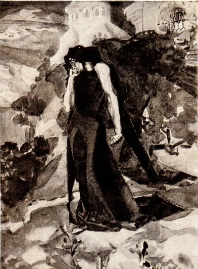 Demonio en las paredes del monasterio. Ilustración para M.Yu. Lermontov "El demonio"