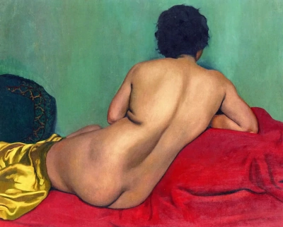 Desnuda en el sofá rojo