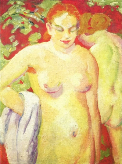 Desnudo sobre fondo escarlata