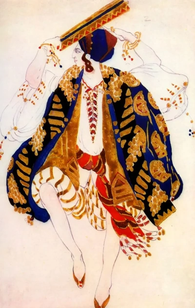 Diseño de vestuario para el baile judío con un pandero para el ballet "Cleopatra"