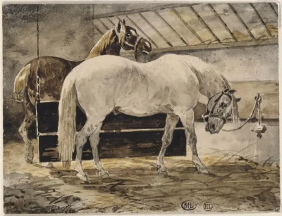 Dos caballos en el establo
