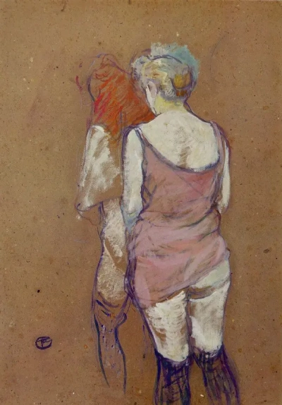 Dos mujeres semidesnudas. Vista trasera.