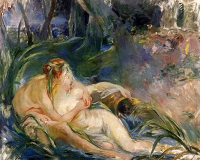 Dos ninfas abrazándose
