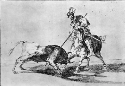 El Cid a la carrera lanceando un toro.