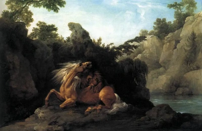 El ataque de un león a un caballo
