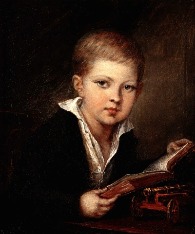 El niño con la pistola. Retrato del Príncipe Mikhail Aleksandrovich Obolensky niño.