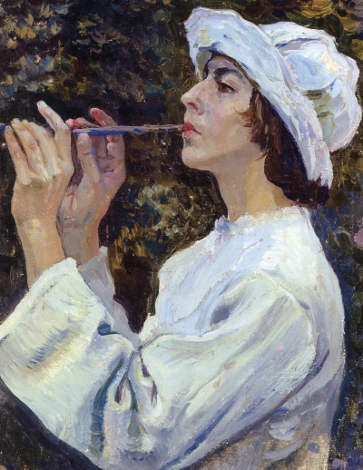 El pastor Retrato N.M. Nesterova. Estudio para la pintura "Primavera-rojo".