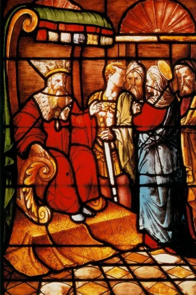Escenas de la vida de santa catarina. Santa Catalina habla al emperador sobre la fe.