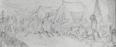Estación de vestir. Boceto preliminar de la pintura "Tras el ataque"