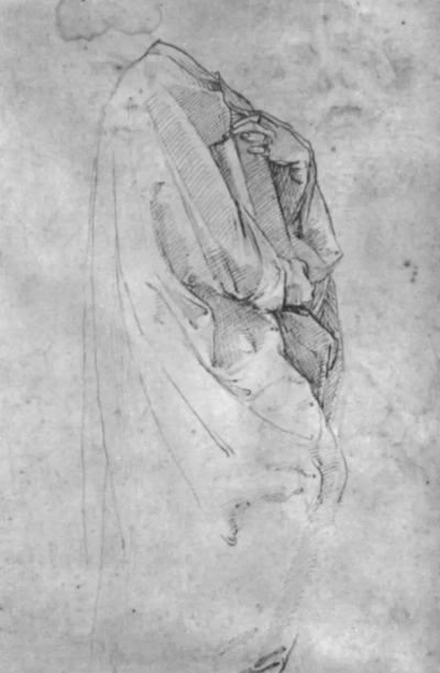 Estudio para el fresco "Parnaso". Estudio de cortinas para la figura de Dante.