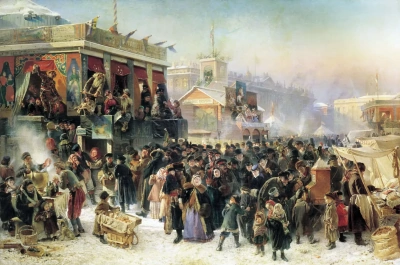 Fiestas durante el carnaval en la plaza Admiralteyskaya en San Petersburgo.