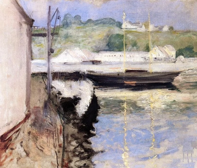 Fishing sheds and schooner