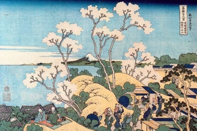 Fuji desde el río Gotenyama en Shinagawa