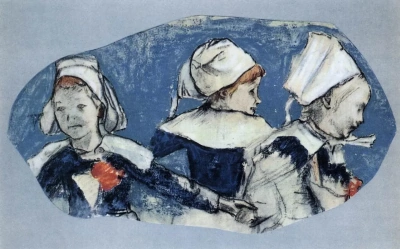 Girls from Brittany dancing. Sketch
