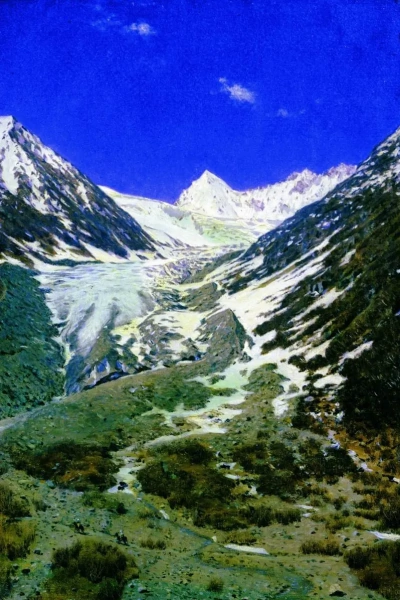 Glacier on the road from Kashmir to Ladakh. Etude