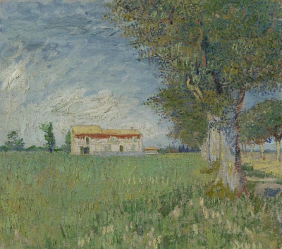 Granja en un campo de trigo
