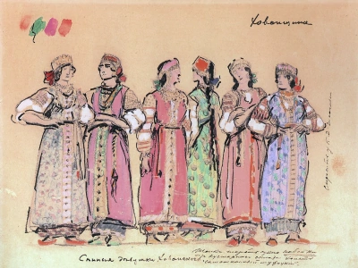 Hay chicas Jovansky. Diseño de vestuario para la ópera de M. P. Mussorgsky "Jovanshchina" en el teatro Mariinski de San Petersburgo.